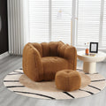 Giant Bean Bag Chair with Ottoman, Oversized Beanbag Chair for Adults, Comfy Floor Sofa Chair with Foam Filler, Pumpkin Lazy Lounger for Living Room, Game Room, Reading Corner, Chenille Yellow