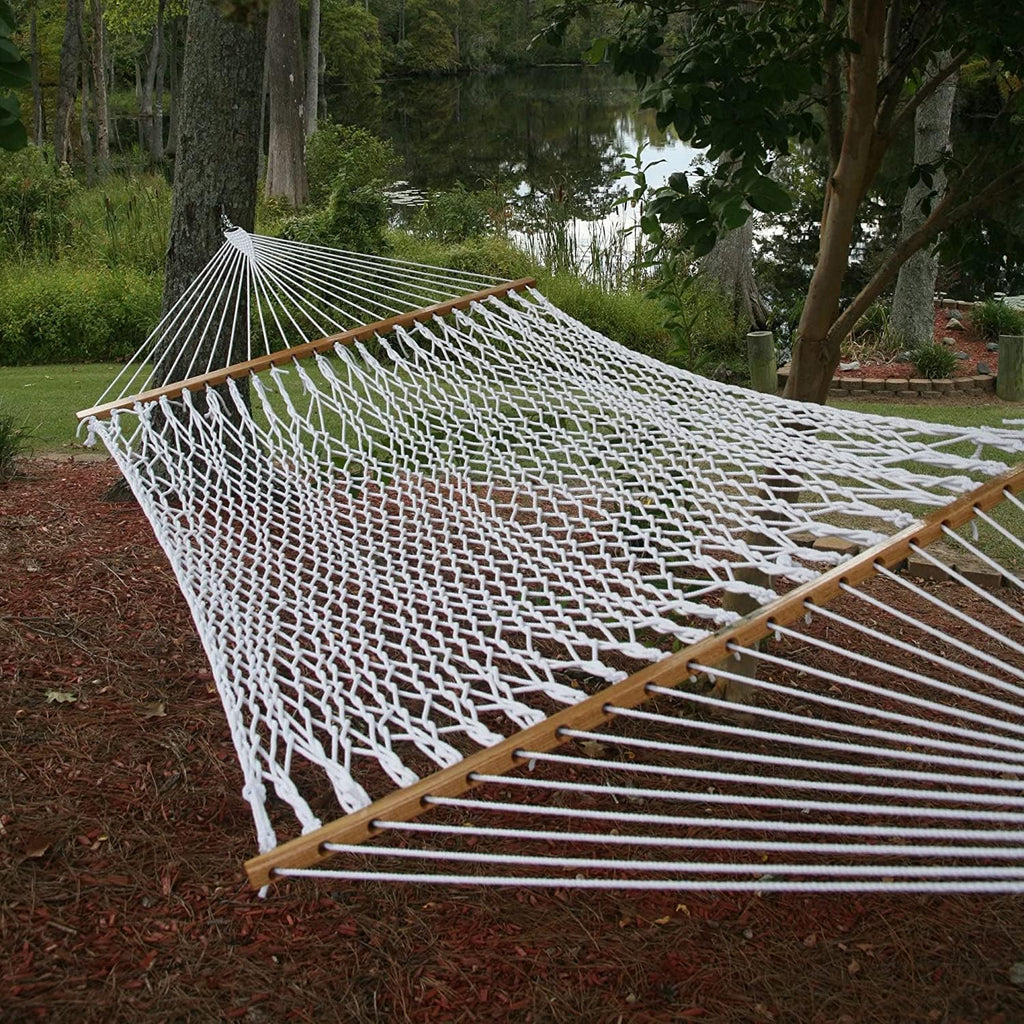 Original Pawleys Island Large White DuraCord Rope Hammock – 13 ft. x 55 in., 2-Person, 450 lb Capacity, Oak Spreader Bar, Zinc-Plated Hardware, Handcrafted in the USA