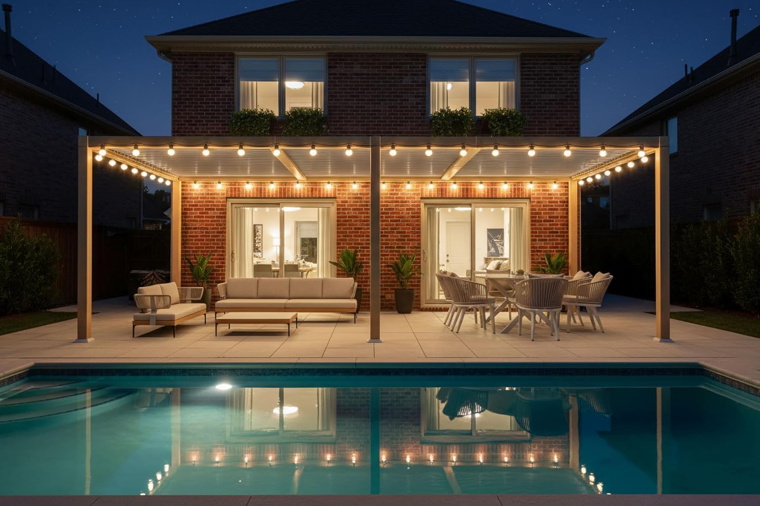 PURPLE LEAF Louvered Pergola 11' x 21' Outdoor Wood Grain Aluminum Pergolas with 36 Clear LED Lights Adjustable Roof Retractable Patio Rainproof Hardtop Gazebo for Deck Backyard Garden