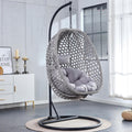 Swining Egg Chair with Stand,Wicker Rattan Hanging Egg Chairs, Patio Swing with UV Resistant Cushion, Outdoor Indoor Hanging with Foldable Basket Metal Stand for Bedroom (Grey-S)