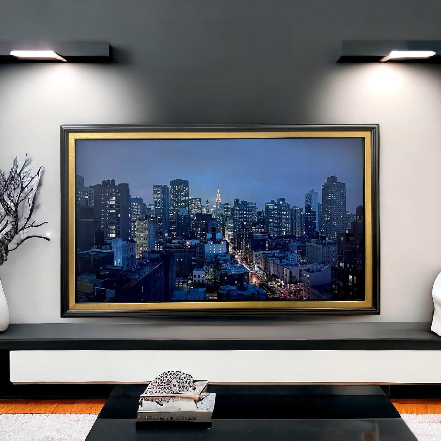 32, 43, 50 & 55 inch Handmade wood ornate TV Frame for Samsung The Frame TV. Satin Black with Gold Leaf (not for use with other models) (43 INCH)