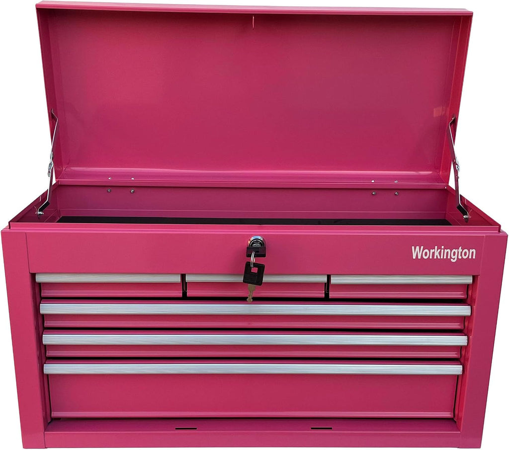 Workington Portable Metal Tool Chest with 6 Drawers, 24' 6-Drawer Tool Chest Cabinet with Ball Bearing Drawer Slides, Steel Tool Storage Box Organizer 4005 Pink