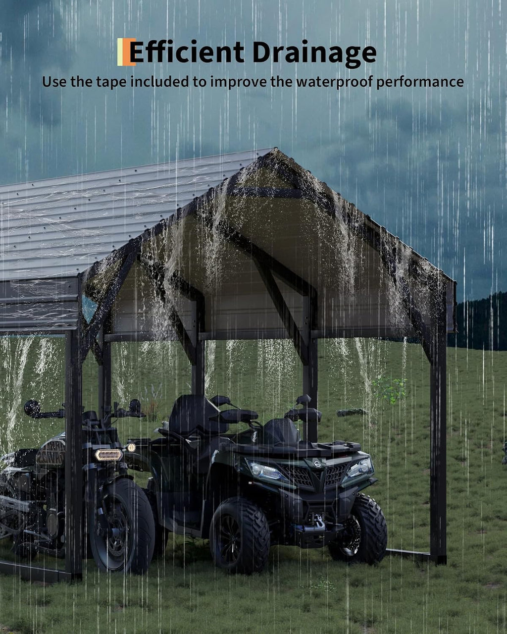 GarveeLife 12x13 ft Metal Carport Shed, Reinforced Frame and Steel Roof for All-Weather Use, Permanent Shelter for Cars, Motorcycles, ATVs, or Boats
