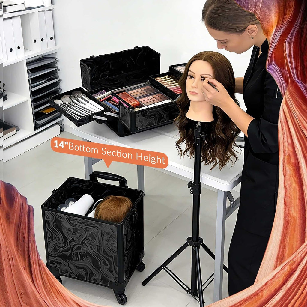 BYOOTIQUE Rolling Makeup Train Case on Wheels 4in1 Cosmetology Profesional Travel Cosmetic Bag Lockable Organizer Box for Hairstylist Artist Nail Beauty Salon Barber,CoyoteButtes Shadows