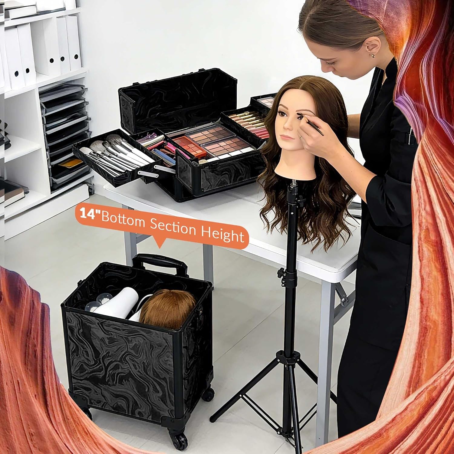 BYOOTIQUE Rolling Makeup Train Case on Wheels 4in1 Cosmetology Profesional Travel Cosmetic Bag Lockable Organizer Box for Hairstylist Artist Nail Beauty Salon Barber,CoyoteButtes Shadows