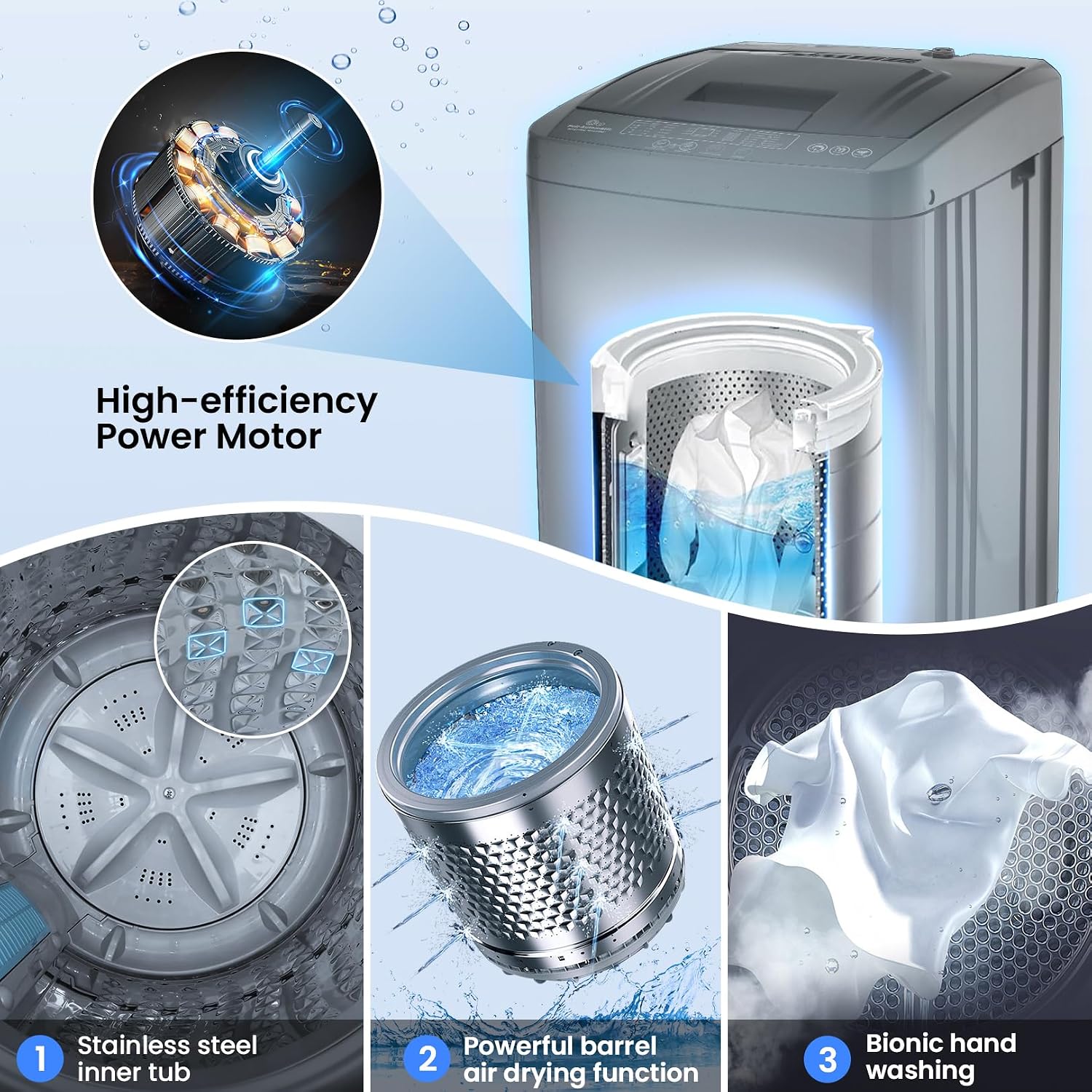 Nictemaw 2.8 Cu.ft Portable Washer, 20 lbs Capacity Full Automatic Washing Machine with Drain Pump, 10 Wash Programs & LED Display, Compact Clothes Washer for Apartments, RV, Dorm, Home