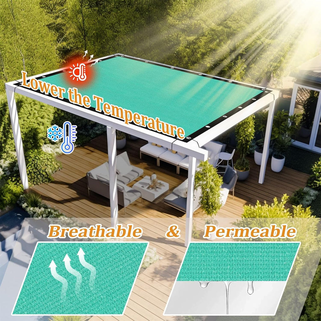Shade&Beyond Customized Size 90% Sun Shade Cloth with Grommets, 12' X 20' Pergola Shade Cover Canopy, Mesh Tarp Sun Screens for Patio, Outdoor, Garden, Backyard GN08, Turquoise