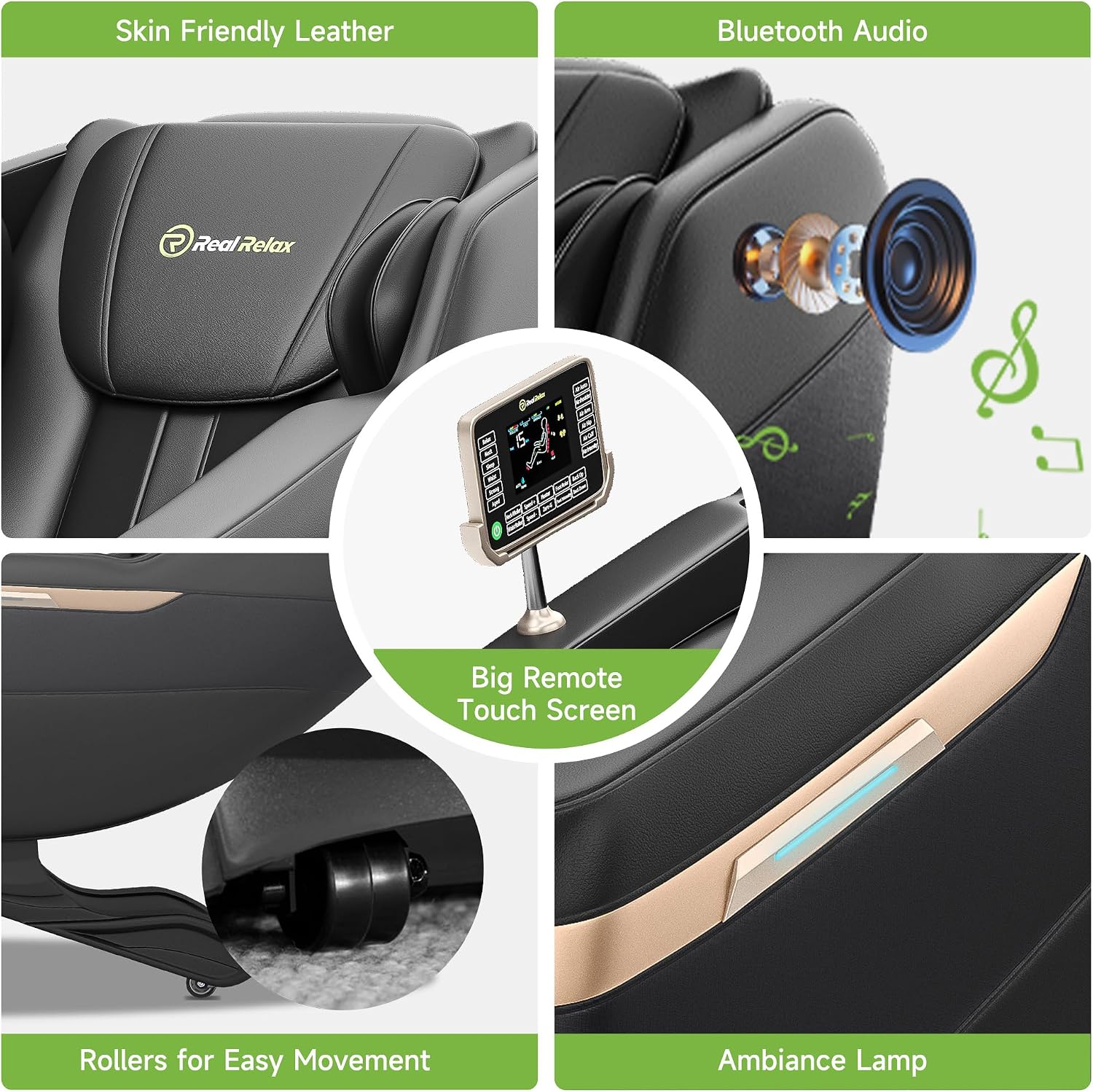 Real Relax 2025 Full Body Massage Chair, Zero Gravity Shiatsu Massage Chair Recliner, Foot Massage, Bluetooth, Large Control Screen (Black and Gold)