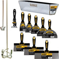 DEWALT DELUXE Stainless Hand Tool Set | 8/10/12' Taping Knives, 3/4/5/6/8' Putty Knives, 2 Mud Mixers + FREE BONUS 14' Mud Pan | DXTT-3-609