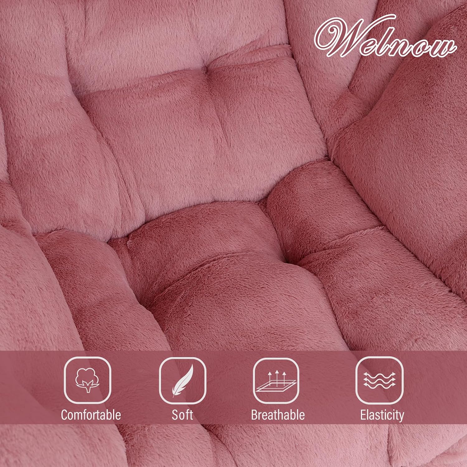 Welnow Lazy Chair with Ottoman, Modern Accent Chair with Armrests and a Side Pocket, Leisure Sofa Armchair Set, Reading Armchair with Footrest for Small Space, Plush Dark Pink