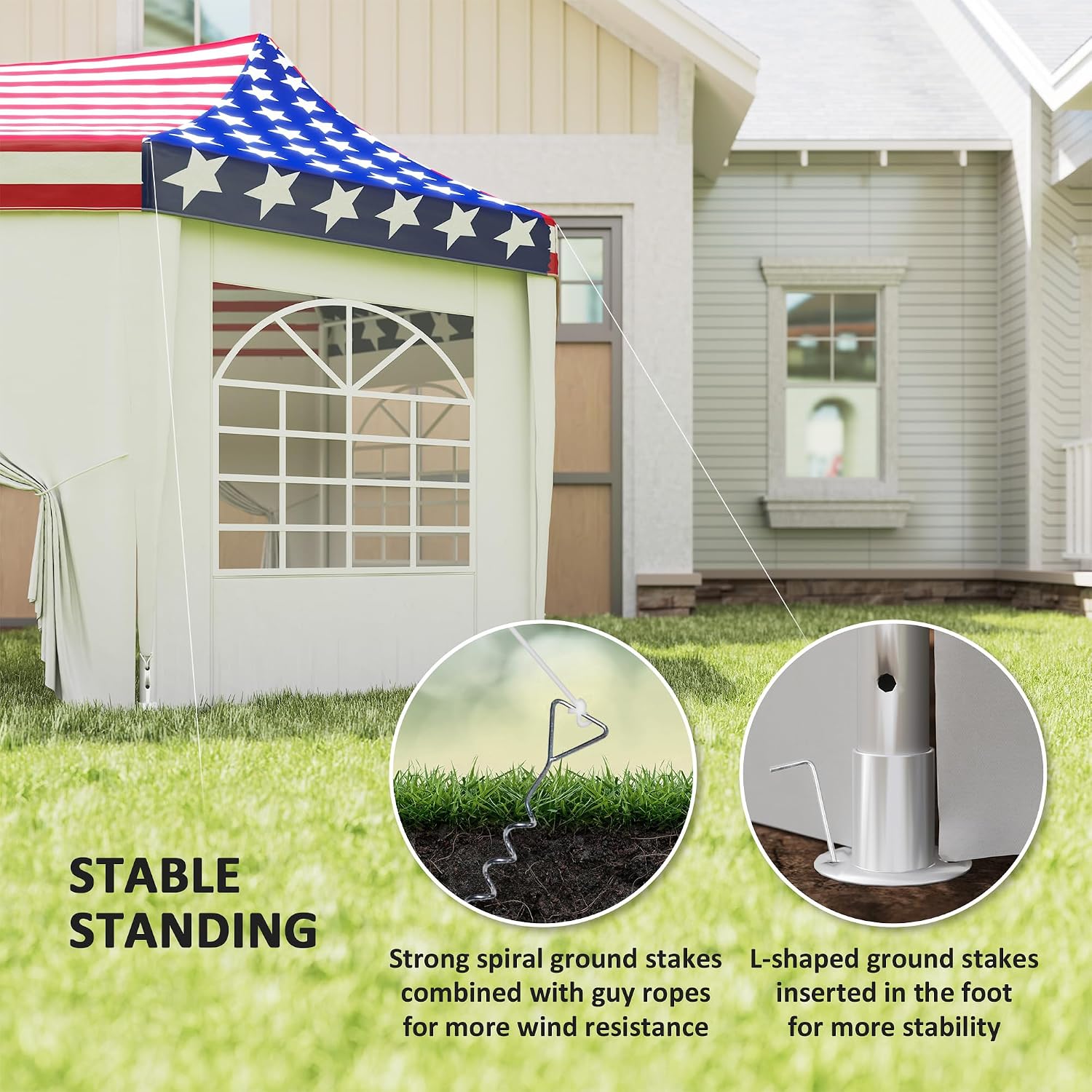 Outsunny 22.3 x 16.4 ft Party Tent, Heavy Duty Event Tent with Sidewalls, 2 Doors and 6 Windows, Outdoor Gazebo Shelter for Wedding, Party, American Flag