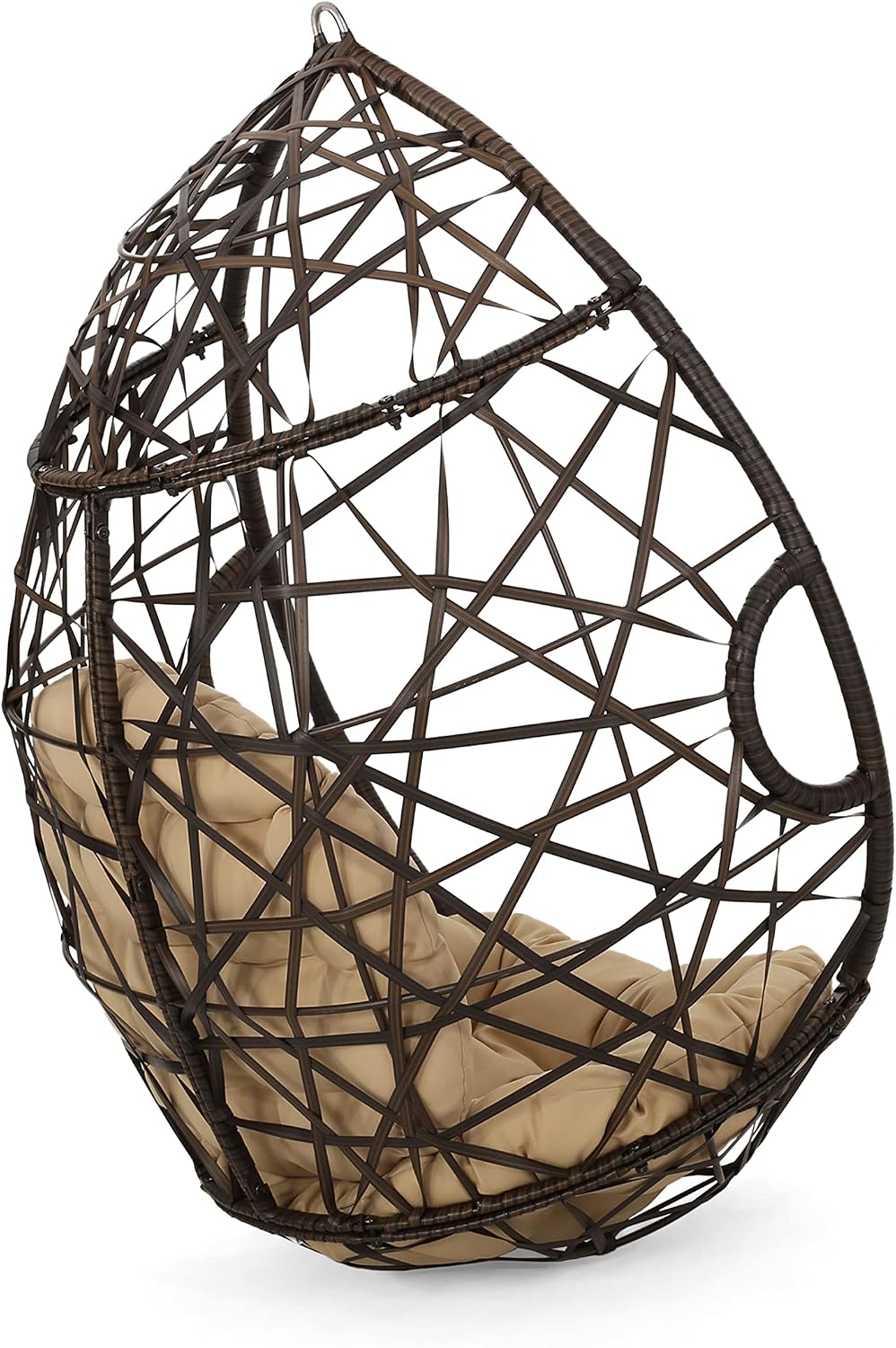 Wicker Egg Chair Outdoor with Cuhsion, Indoor Rattan Hanging Swing Egg Chair Without Stand for Bedroom Living Room, Patio Lounge Chairs for Balcony Backyard, Metal Frame, Brown