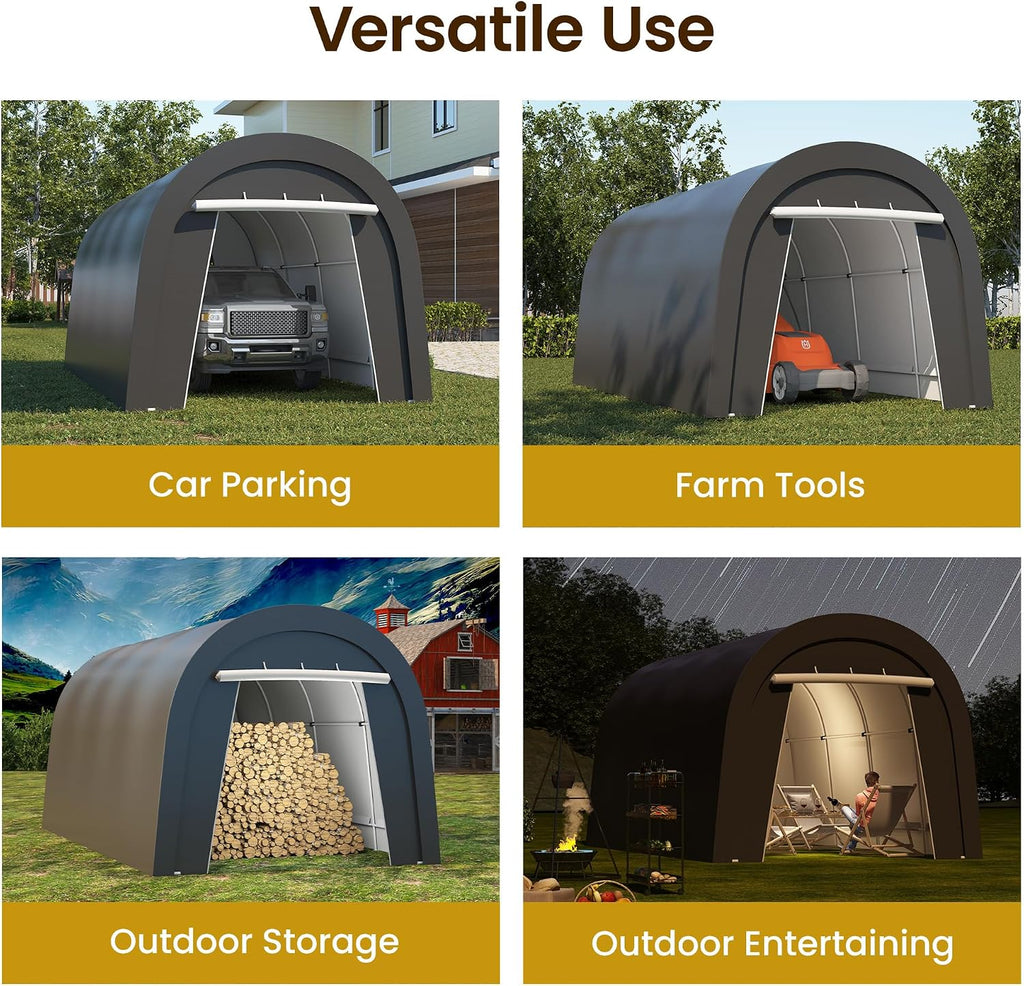 FansaFurn 10'x20' Carport, Outdoor Round Portable Garage with 2 Roll up Doors, Heavy Duty Storage Shelter Car Canopy Party Tent, Dark Gray