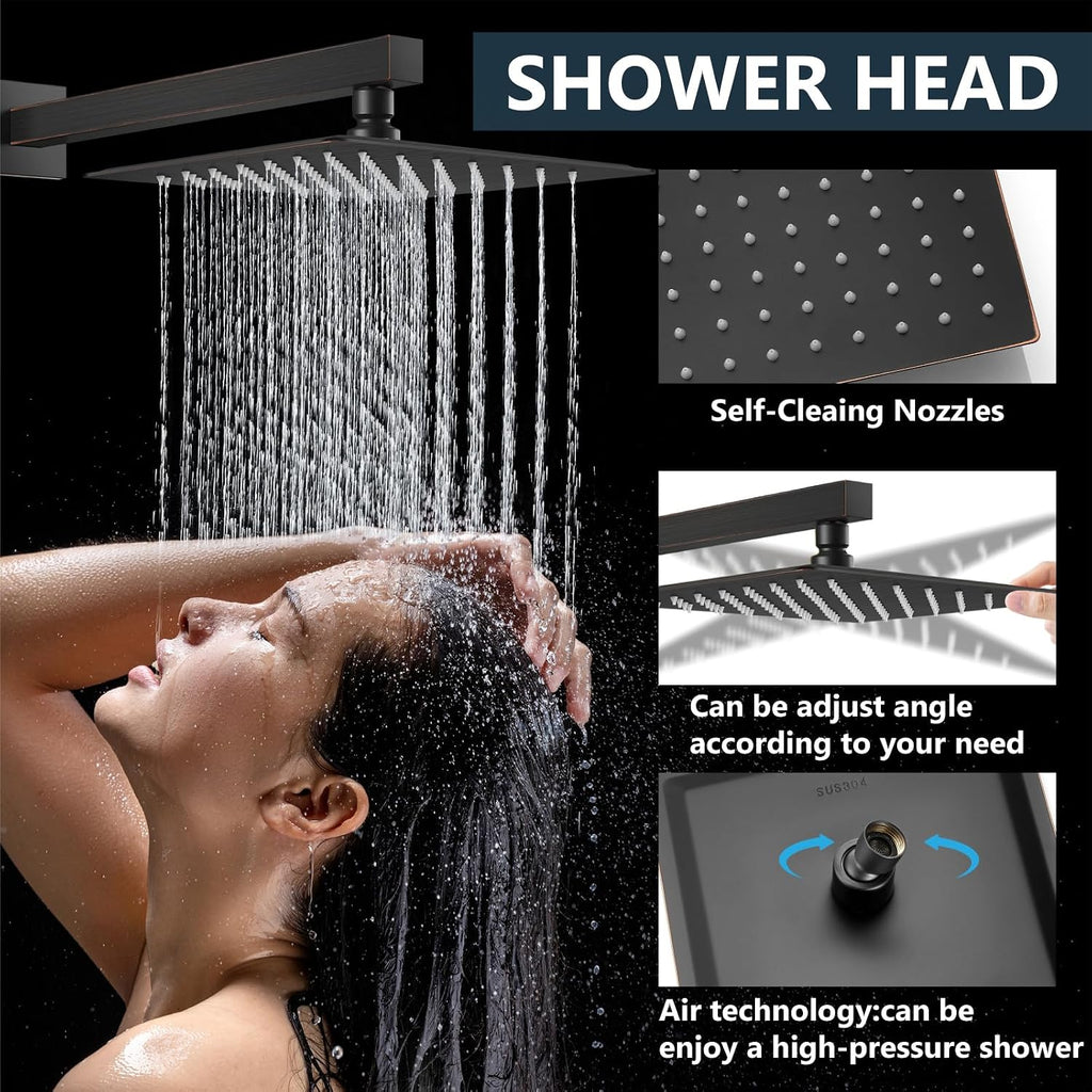 Aolemi Shower Faucet Set Rain Shower System with Handheld Spray Bathroom Shower Combo Rough-in Valve and Shower Trim Kit Included Oil Rubbed Bronze 10 Inch Wall Mount Shower Head