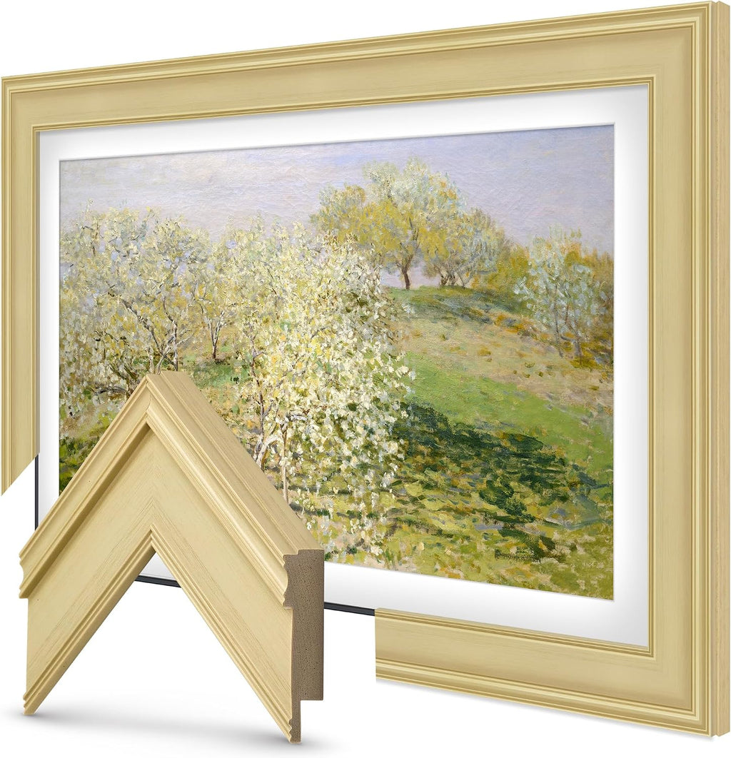 Antique White 85' Premiere Deco TV Frame - Compatible ONLY with Samsung The Frame TV and Pro TVs (Fits 2021-2026, LS03A, LS03B,LS03C,LS03D,LS03FA,LS03FW)