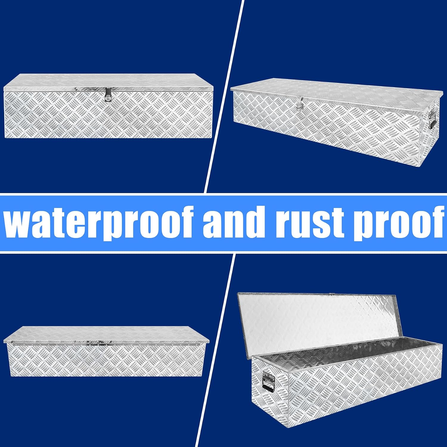 Aluminum Underbody Truck Box 49'×13'×10' Pick up Square Storage Toolbox Heavy Duty Diamond Plate Tool Boxes with Side Handle Buckle Lock and Keys for Storage and Organization