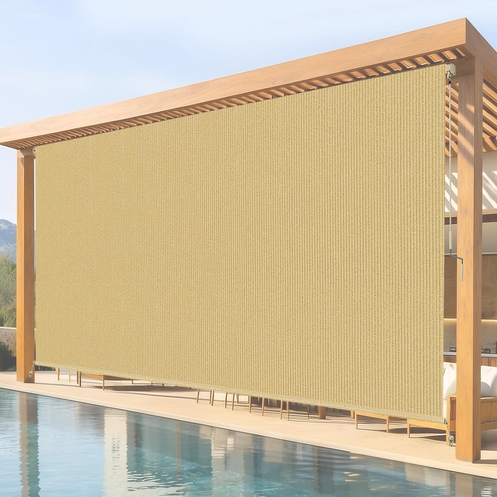 10'W x 8'H Sesame Outdoor Roller Shade with Crank Wand Patio Shades Roll up, Privacy Protection & UV Blocking for Pergola | Gazebo