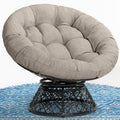 Bme 40' Ergonomic Wicker Papasan Chair with Soft Thick Cushion & Frame, 360° Swivel Papasan Chair, Circle Chair, Reading Chair, Chair for Living Room, Bedroom, Silver Cloud - Black Frame