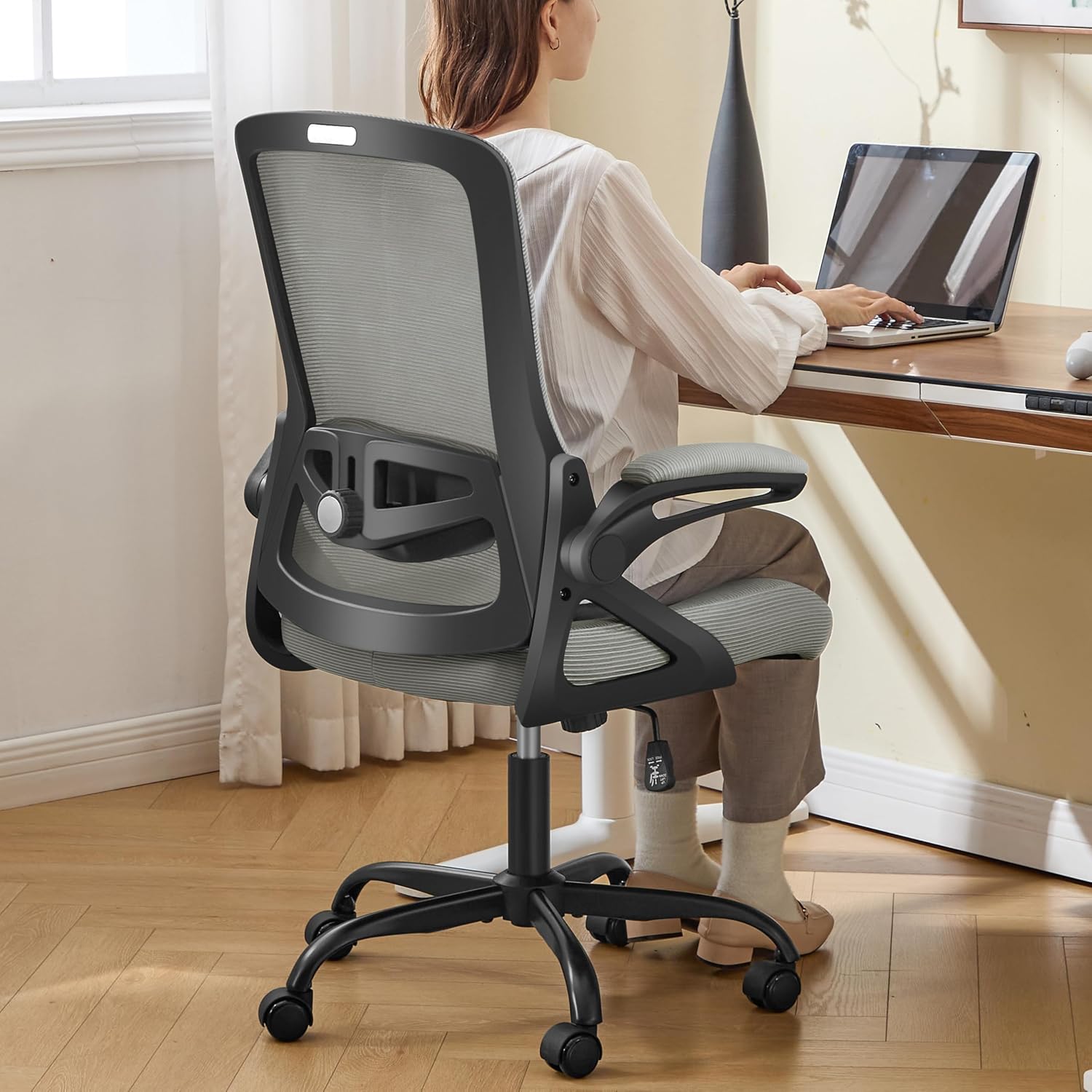 Ergonomic Office Chair, Desk Chair with Adjustable Lumbar Support, Breathable Mesh Comfy Computer Chairs with Flip-up Armrests Executive Task Chair for Adults Home Office (Dark Gray)