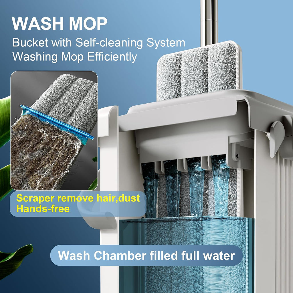 JOYMOOP Mop and Bucket Set for Floor and Wall Cleaning, Commercial and Household Use, Flat Mop System with 60' Dual Mops + 8 Pads