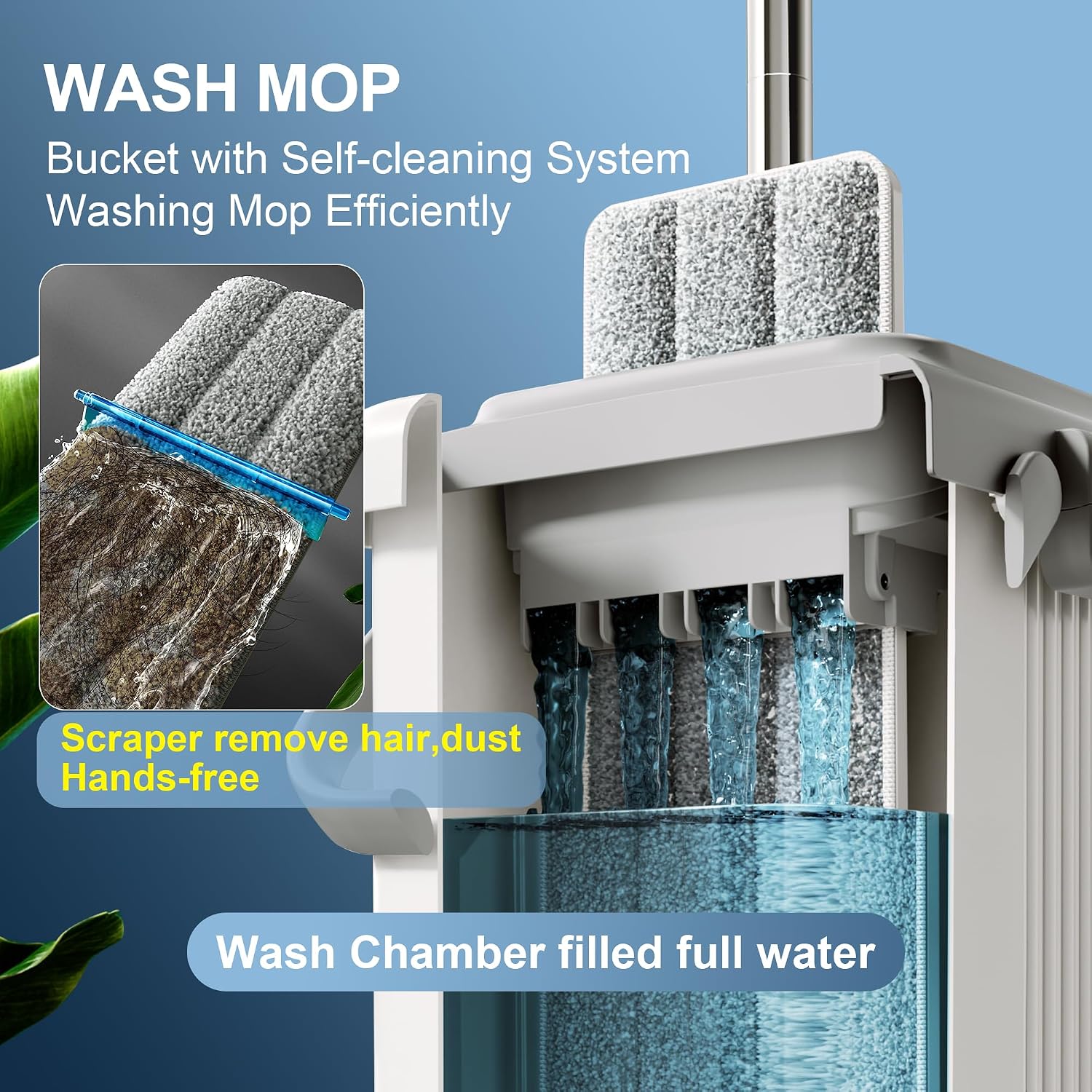 JOYMOOP Mop and Bucket Set for Floor and Wall Cleaning, Commercial and Household Use, Flat Mop System with 60' Dual Mops + 8 Pads