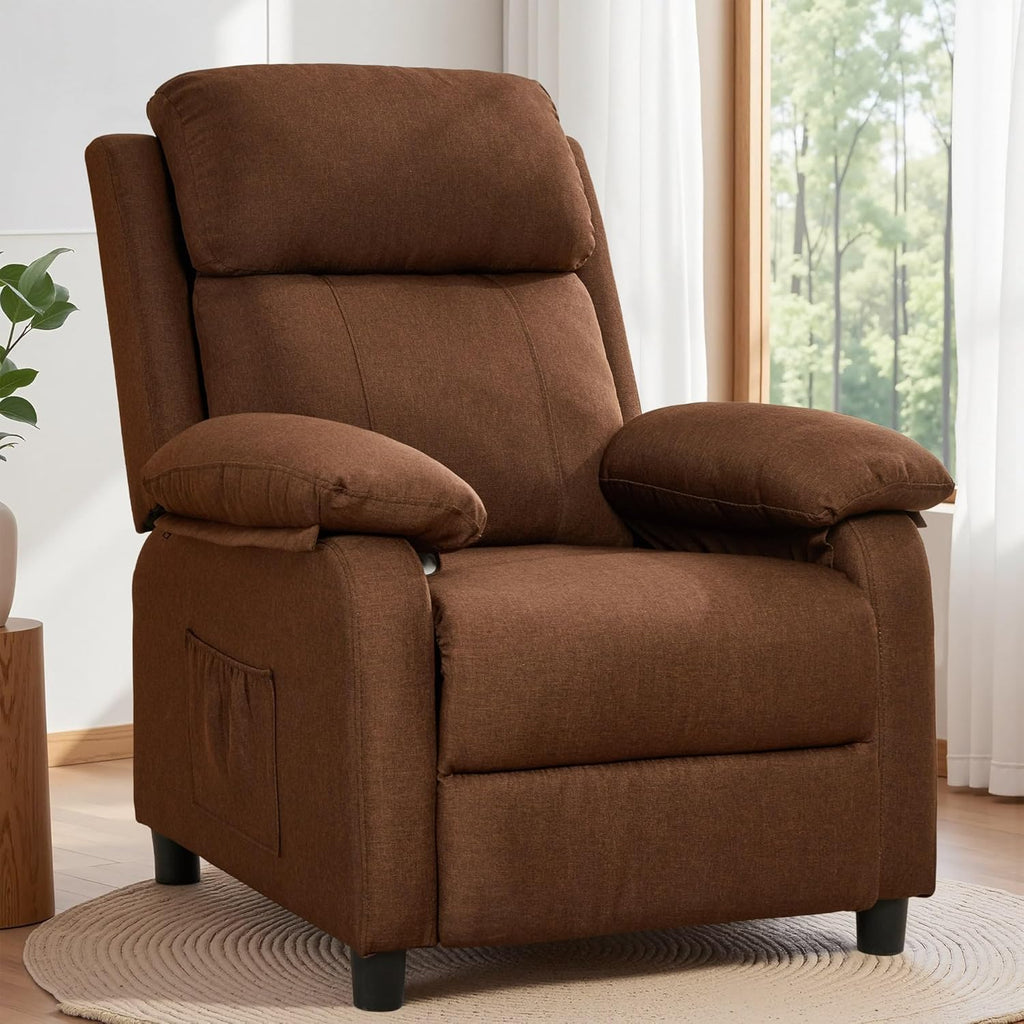 Korser Recliner Chair, Living Room Chairs for Adults, Padded Deep Seat Reading Chair with Side Pockets, Small Recliners for Small Spaces, Lounge Chair for Living Room, Bedroom, and RV (Linen)