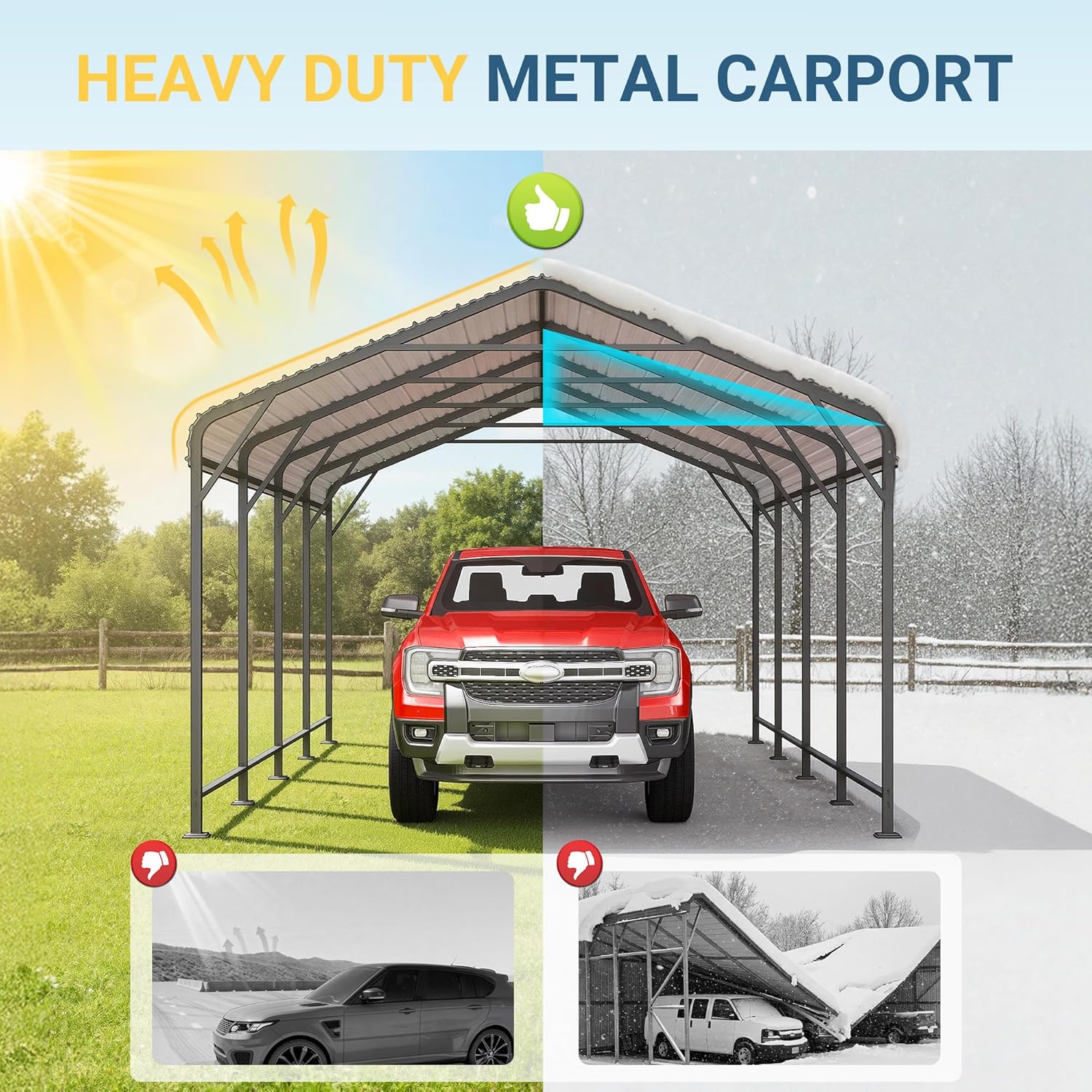 Wisteria Lane 12 x 20 FT Metal Carport, Heavy Duty Carport Canopy with Reinforced Frame and Base for All-Weather, Outdoor Garage Car Port for Boats, Tractors, Pickup Trucks or Party, Dark Gray