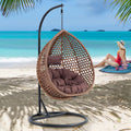 Egg Swing Chair with Stand,Brown Swing Egg Chair with Stand, Rattan Hanging Egg Chairs with Soft Cushion, Outdoor Hanging Chair with Foldable Basket & Metal Stand for Bedroom Patio (Brown)