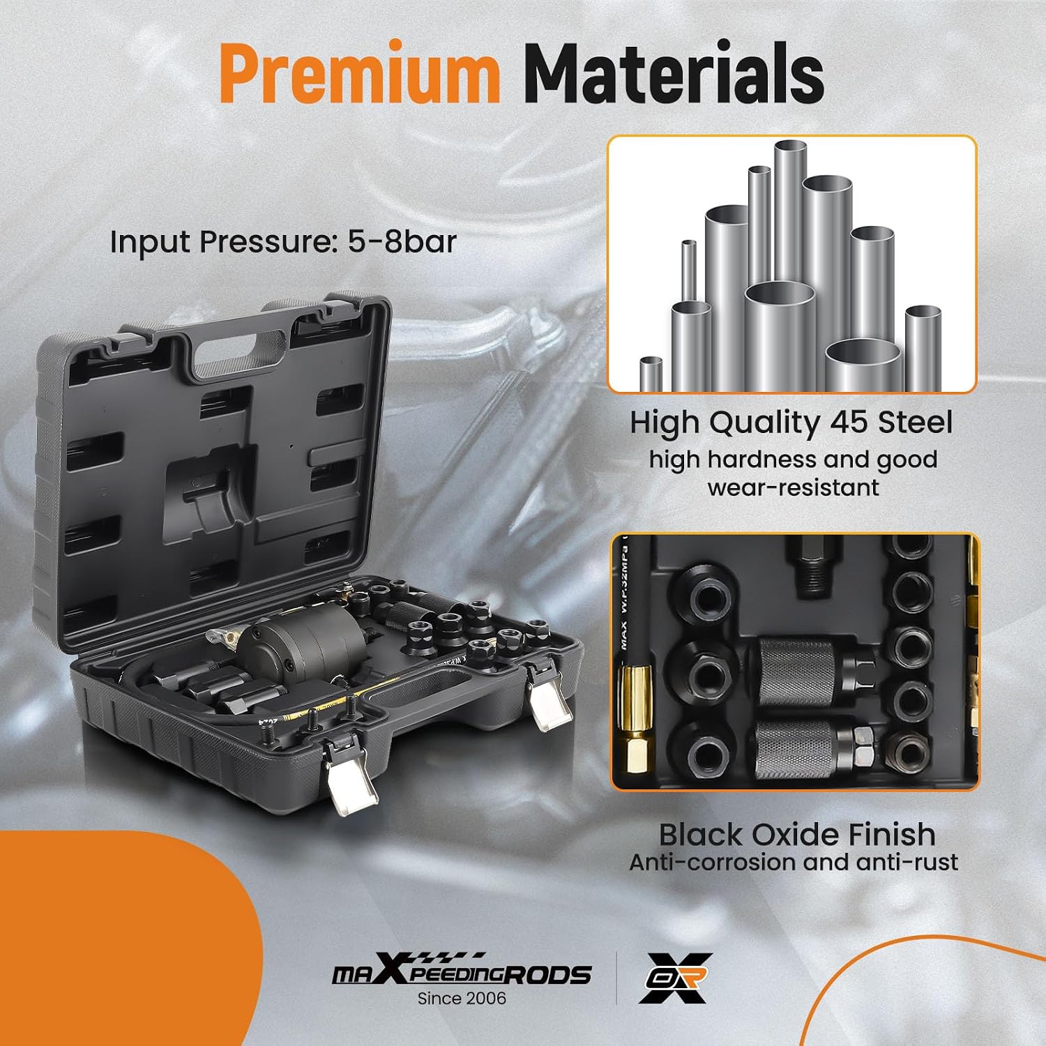 maXpeedingrods Pneumatic Injector Puller Set, 24 pcs 5-8 Bar Air Vibration Diesel Fuel Injector Removal Tool Kit with Extractor Hammer, 19 Adapters, Extension Hose, and EU US JP Connectors