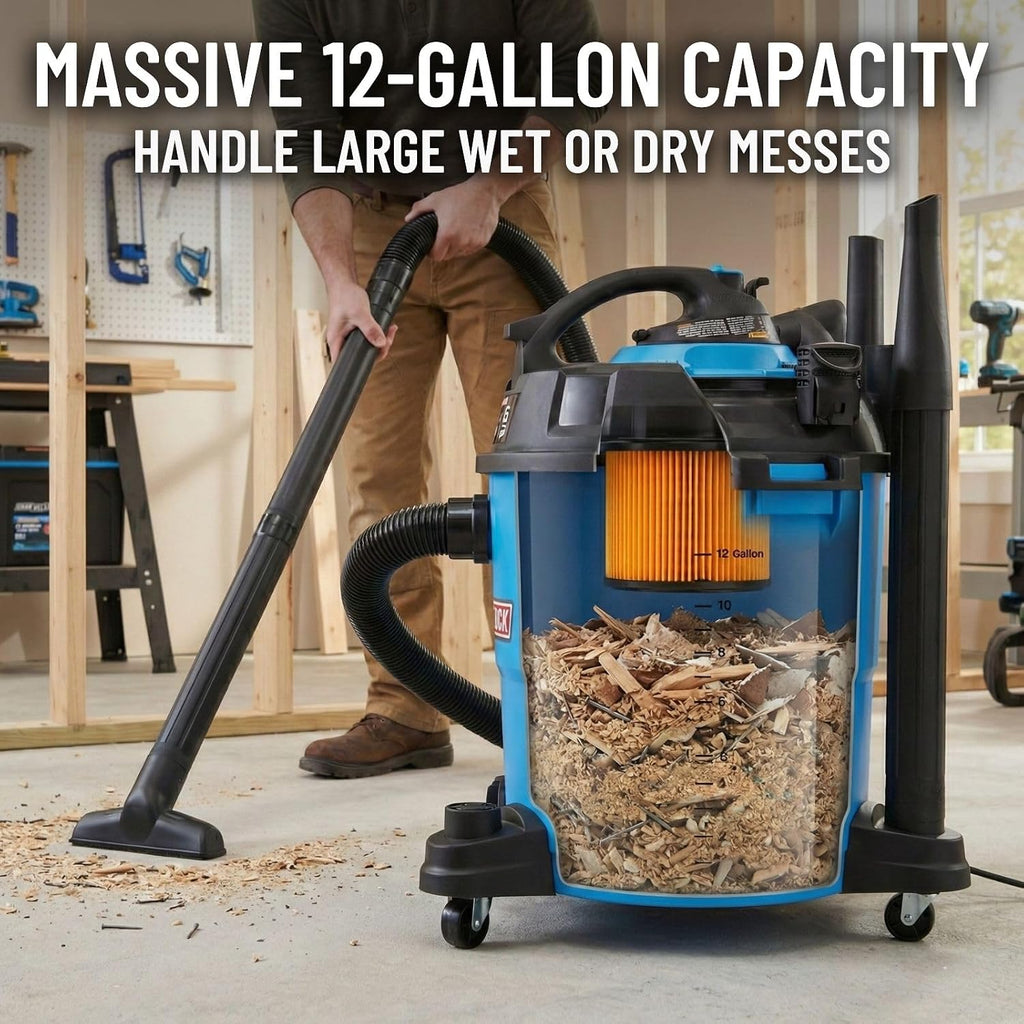 Channellock Wet/Dry Vacuum VBV1210.CL - 5.0 Peak HP Blower, Foam Filter - 12 Gallon