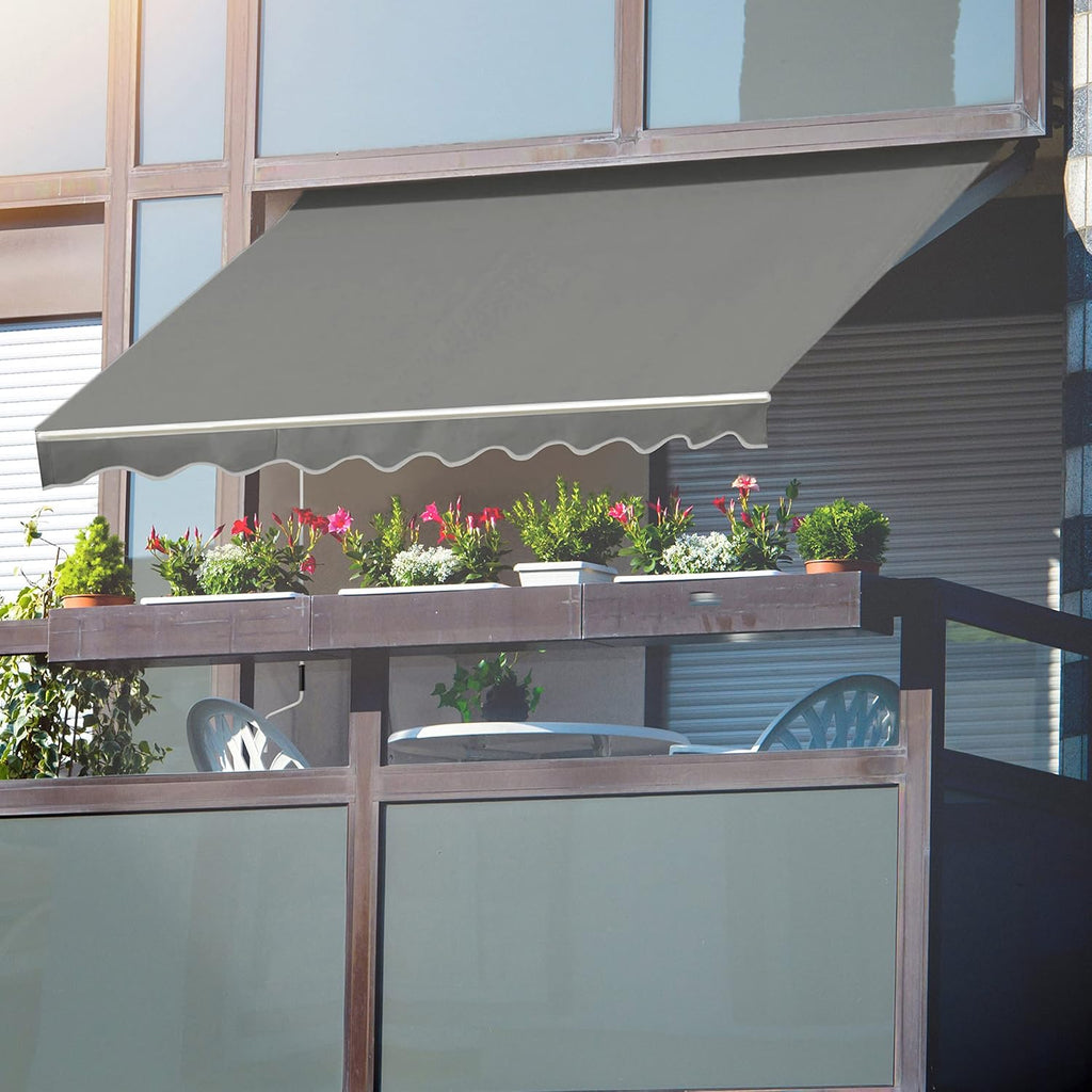 VEIKOU 8 x 7ft Patio Retractable Awning, Awnings for Patio w/Adjustable Canopy, Manual Awning Sun Shade Window Door Shelter with Aluminum Frame for Deck, Garden, Gray