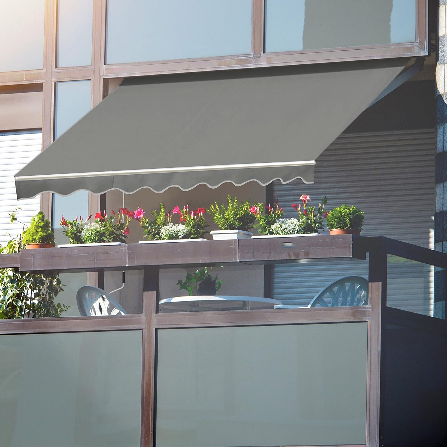 VEIKOU 8 x 7ft Patio Retractable Awning, Awnings for Patio w/Adjustable Canopy, Manual Awning Sun Shade Window Door Shelter with Aluminum Frame for Deck, Garden, Gray