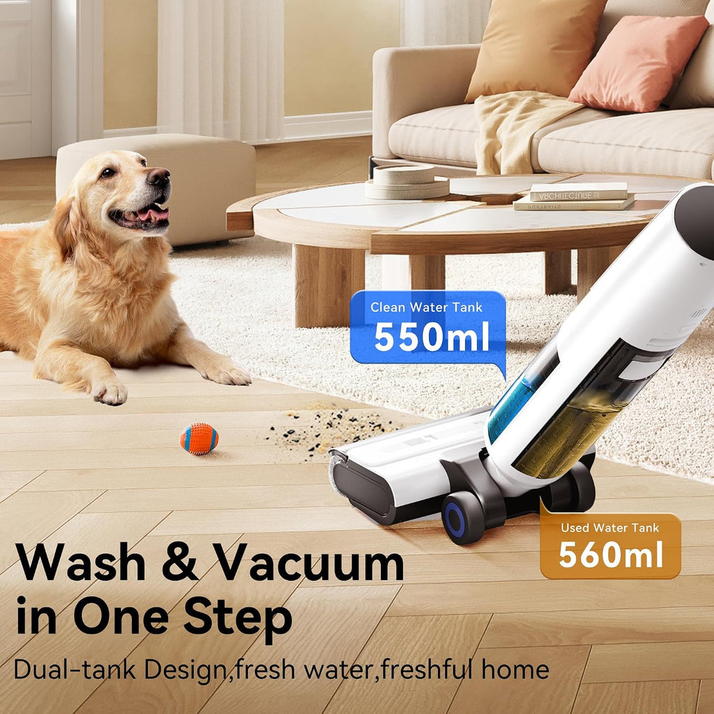 Self-Cleaning Wet Dry Vacuum Mop Combo,Cordless Floor Cleaner for Hardwood/Tile Floors, Small Apartment & Senior, 140°F Hot Drying,18000Pa Suction,180°Edge Access