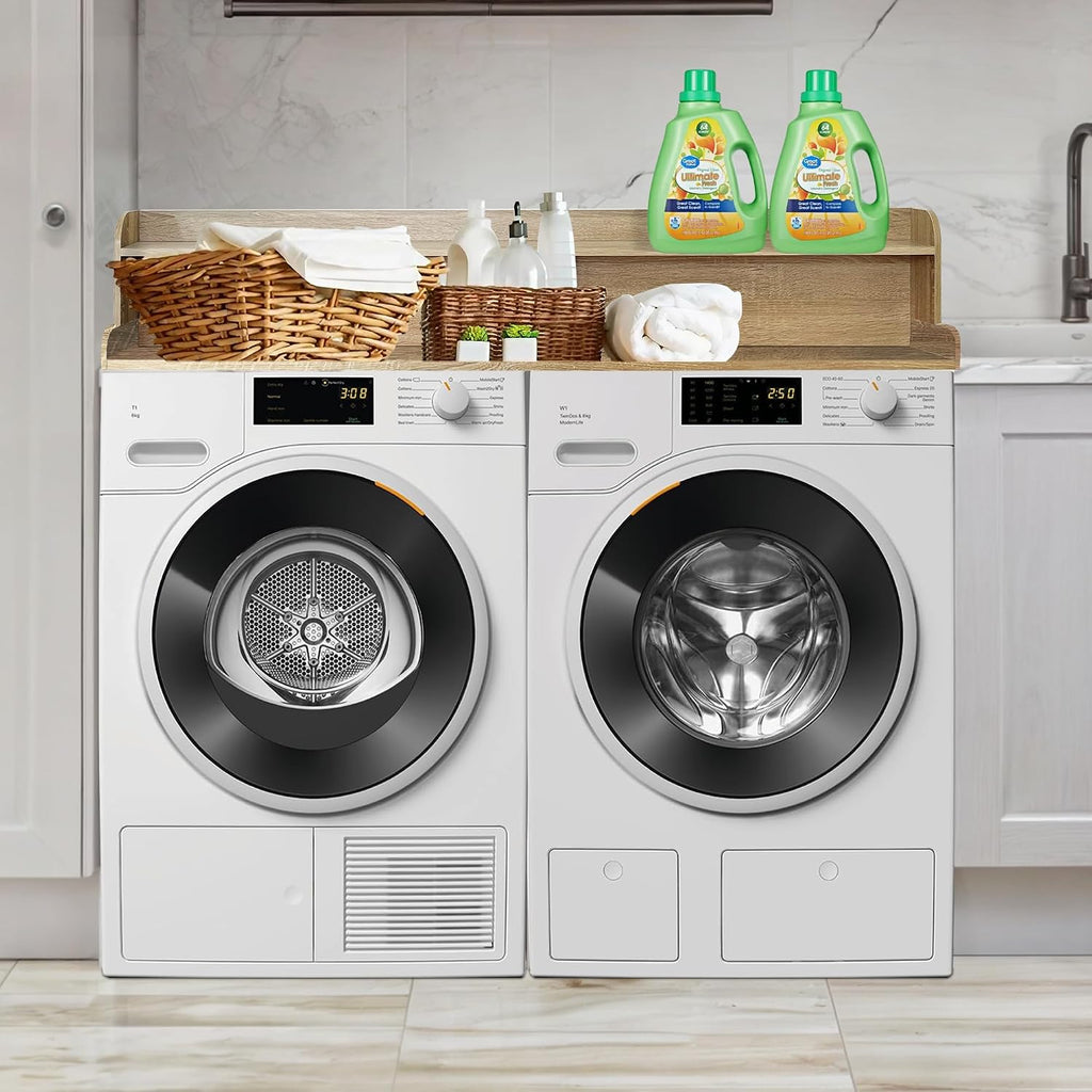 Royxen Laundry Countertop with 2-Tier Shelf Universal Fit, Washer and Dryer Countertop with Storage Space, Shelf Height 11.5 Inches, Solid Wood Core, White Oak