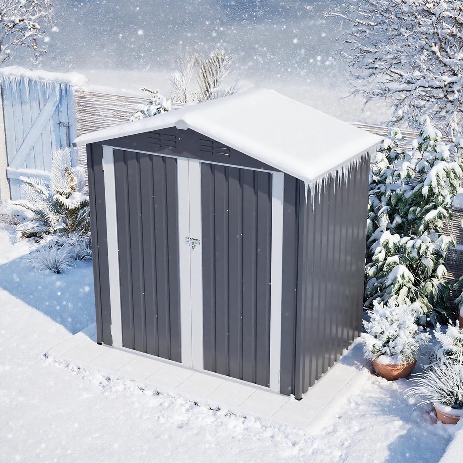 6 x 4 FT Metal Outdoor Storage Shed,Backyard Garden Tool Shed– Lockable Door, Waterproof Sloped Roof, Reinforced Galvanized-Steel Frame, Multi-Purpose Garden Shed for Backyard, Patio & Lawn