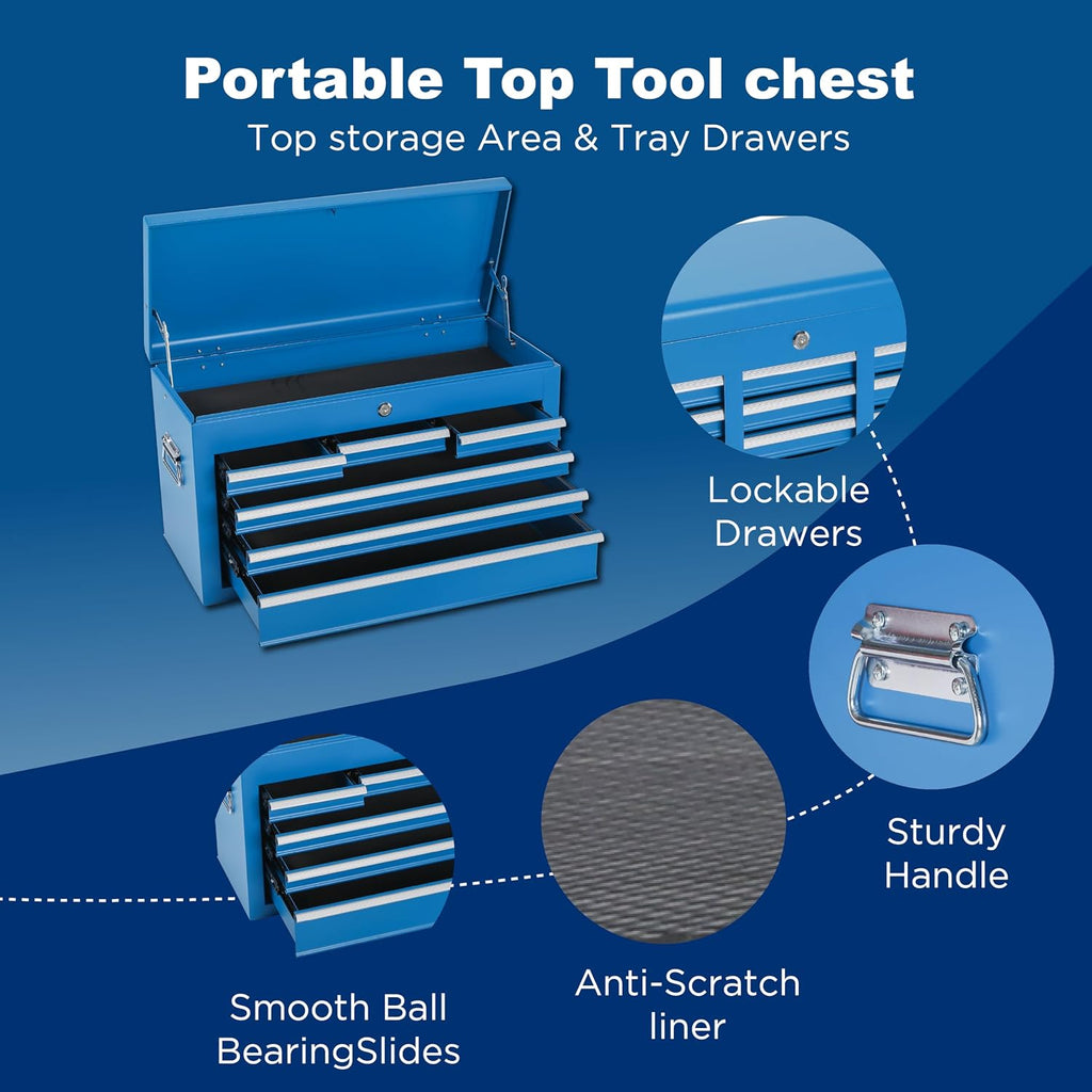 Tool Chest, 8-Drawer Rolling Tool Storage Cabinet with 2 in 1 Detachable Top Tool Box, Liner, Lockable Wheels, Side Hooks, Metal Tool Cart for Garage (8-Drawer Blue)