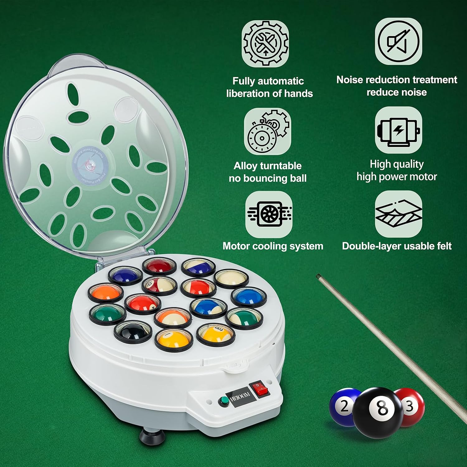 Pool Ball Cleaner Pool Ball Polishing Cleaning Machine Billiard Ball Cleaner Electronic Pool Balls Polishing for 16 Billiard and Snooker Balls 110V 180V
