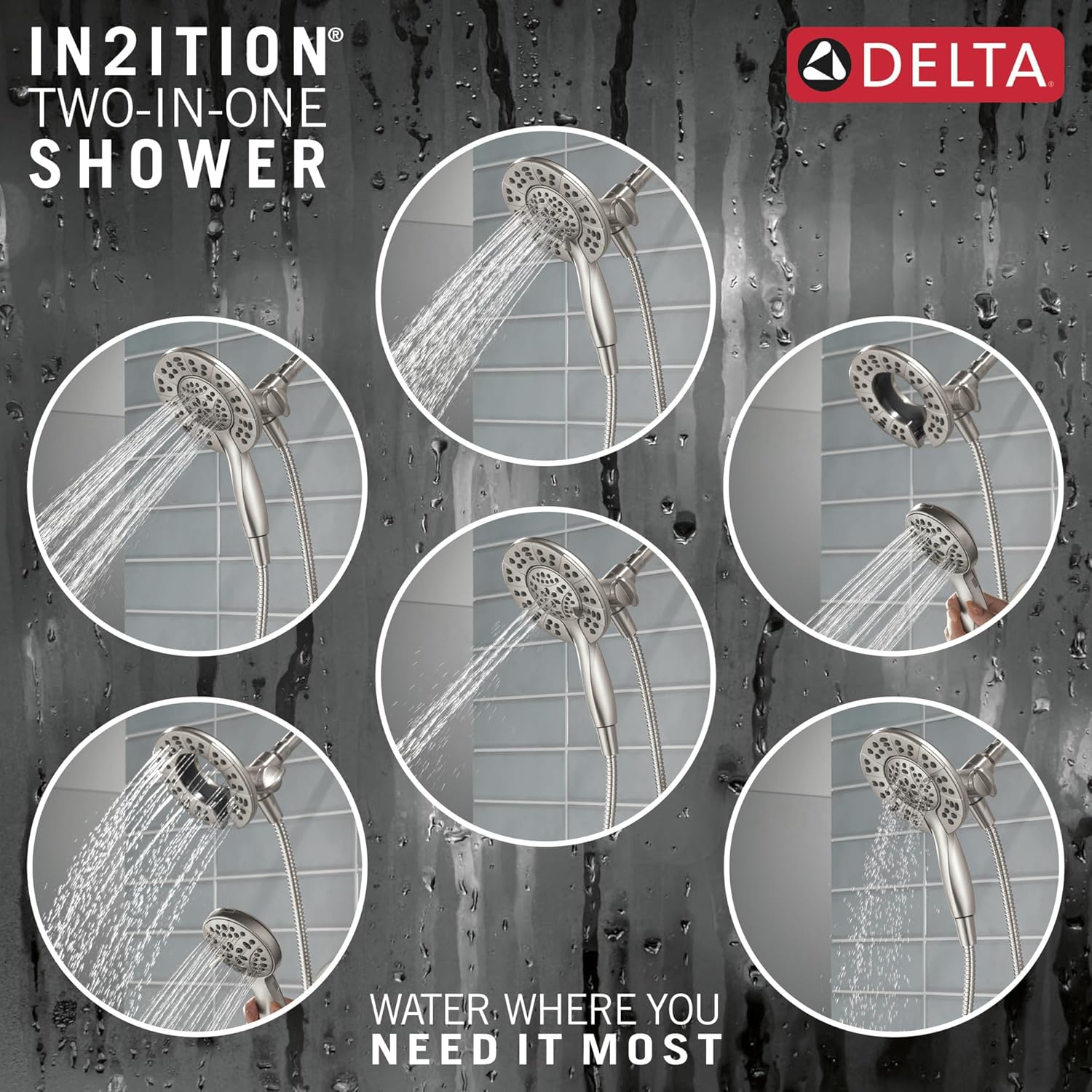 Delta Albion 14 Series Brushed Nickel Shower Faucet Set with In2ition 2-in-1 Dual Shower Head with HandHeld Spray Combo, Valve Trim Kit, Spotshield Brushed Nickel T142855-SP-I (Valve Not Included)