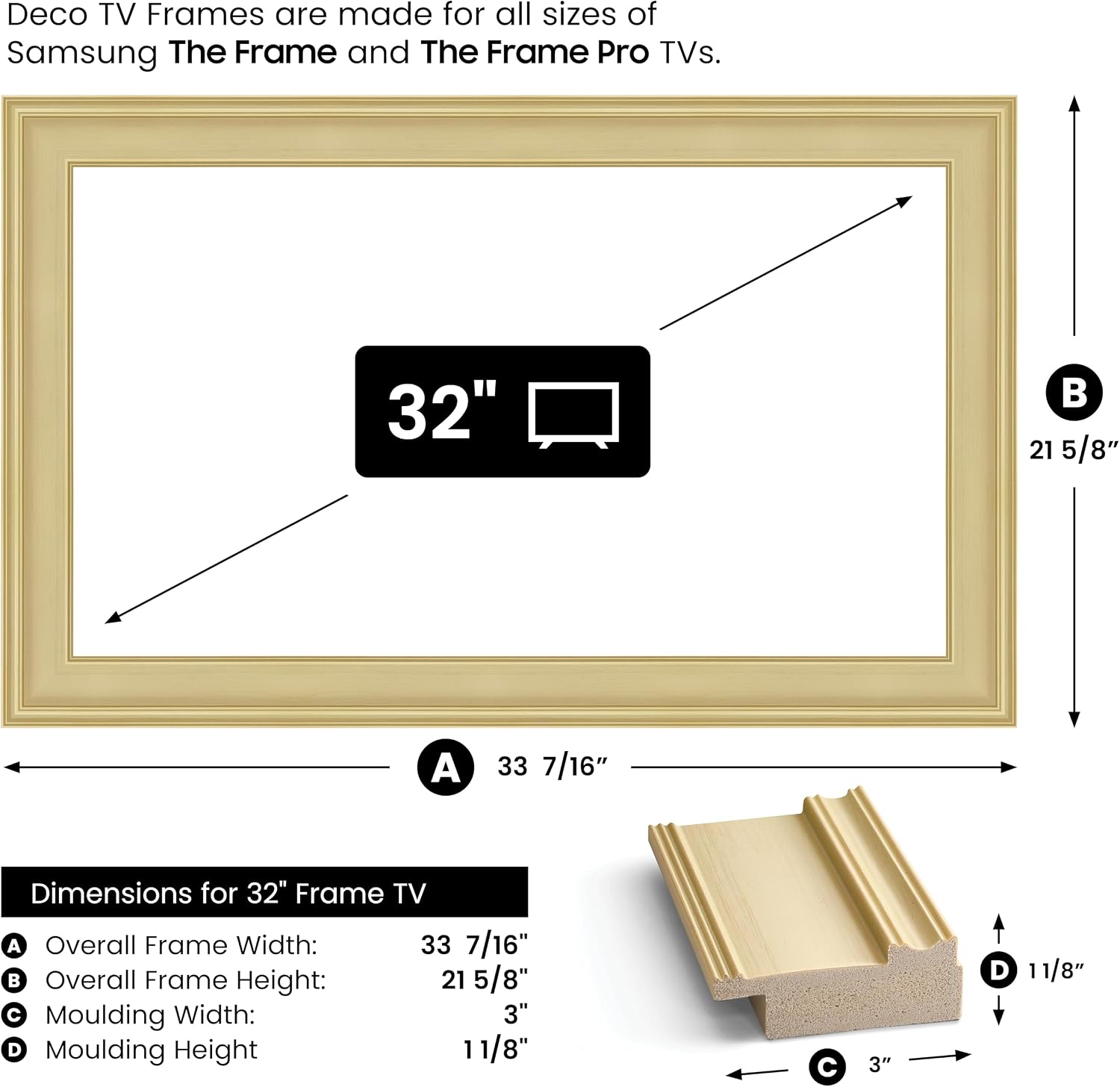 Antique White 32' Premiere Deco TV Frame - Compatible ONLY with Samsung The Frame TVs (Fits 2021-2026, LS03A, LS03B, LS03C, LS03D, LS03FA)