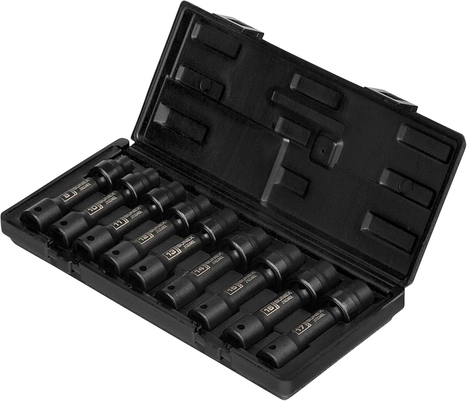 SUNEX TOOLS 2695, ½ Inch Drive Driveline Limited Clearance Socket Set, 12-Point, 9-Piece, Metric, 8mm-17mm, Cr-Mo Steel, Heavy Duty Storage Case