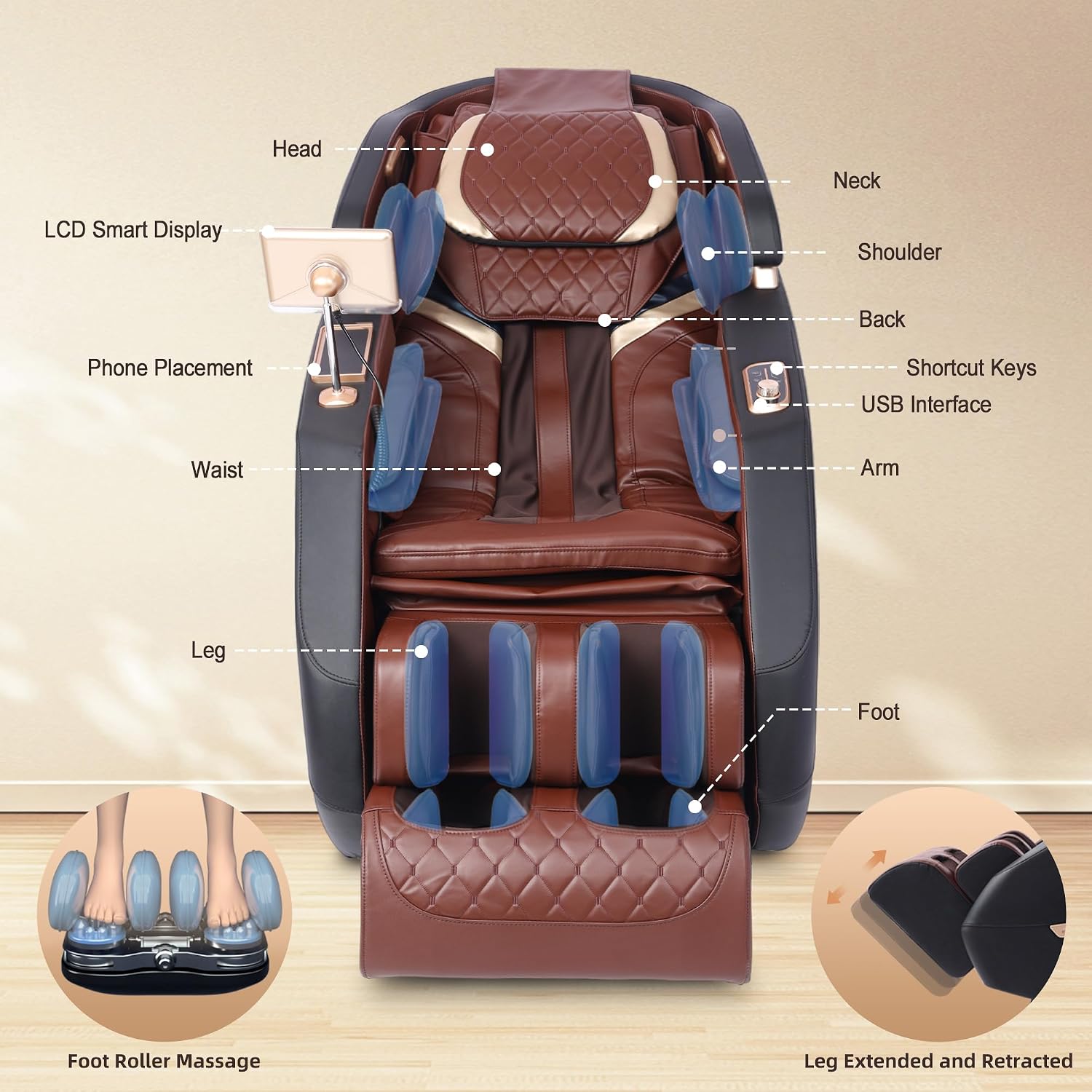 2026 4D Massage Chair Full Body, Zero Gravity Massage Chair with SL-Track & Heating, Massage Shiatsu Recliner Chair with Smart Voice Control, Touchable Screen, Airbags (Brown)