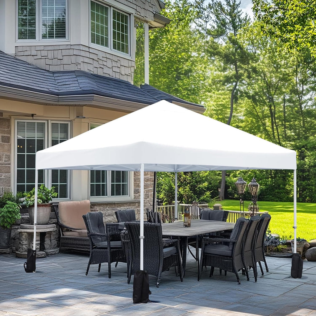 Amazon Basics Outdoor Pop Up 10 x 10 Canopy Tent for Events, Portable with Instant Easy Setup, One-Push, Includes Wheeled Carry Bag, 8 Stakes, 4 Ropes, 4 Weighted Bags, White