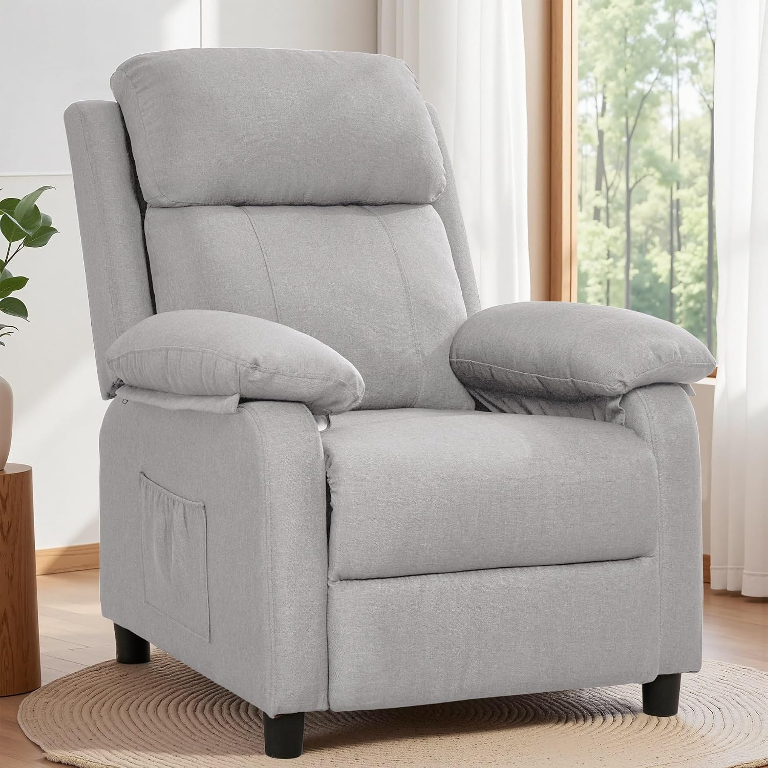 Korser Recliner Chair, Living Room Chairs for Adults, Padded Deep Seat Reading Chair with Side Pockets, Small Recliners for Small Spaces, Lounge Chair for Living Room, Bedroom, and RV (Linen)
