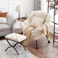 Lvory Lazy Chair with Ottoman, Large Velvet Accent Chair with a Throw Pillow, Comfy Leisure Sofa Chair for Living Room Bedroom Dorm Room Office Apartment Reading Relaxing Use