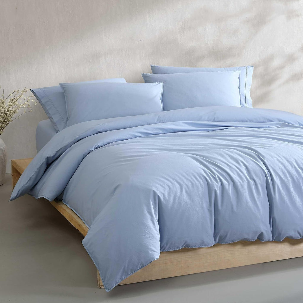 Calvin Klein - King Comforter Set, Modern Cotton Washed Percale Bedding with Matching Shams, Oeko-Tex Certified (Washed Percale Blue, King)