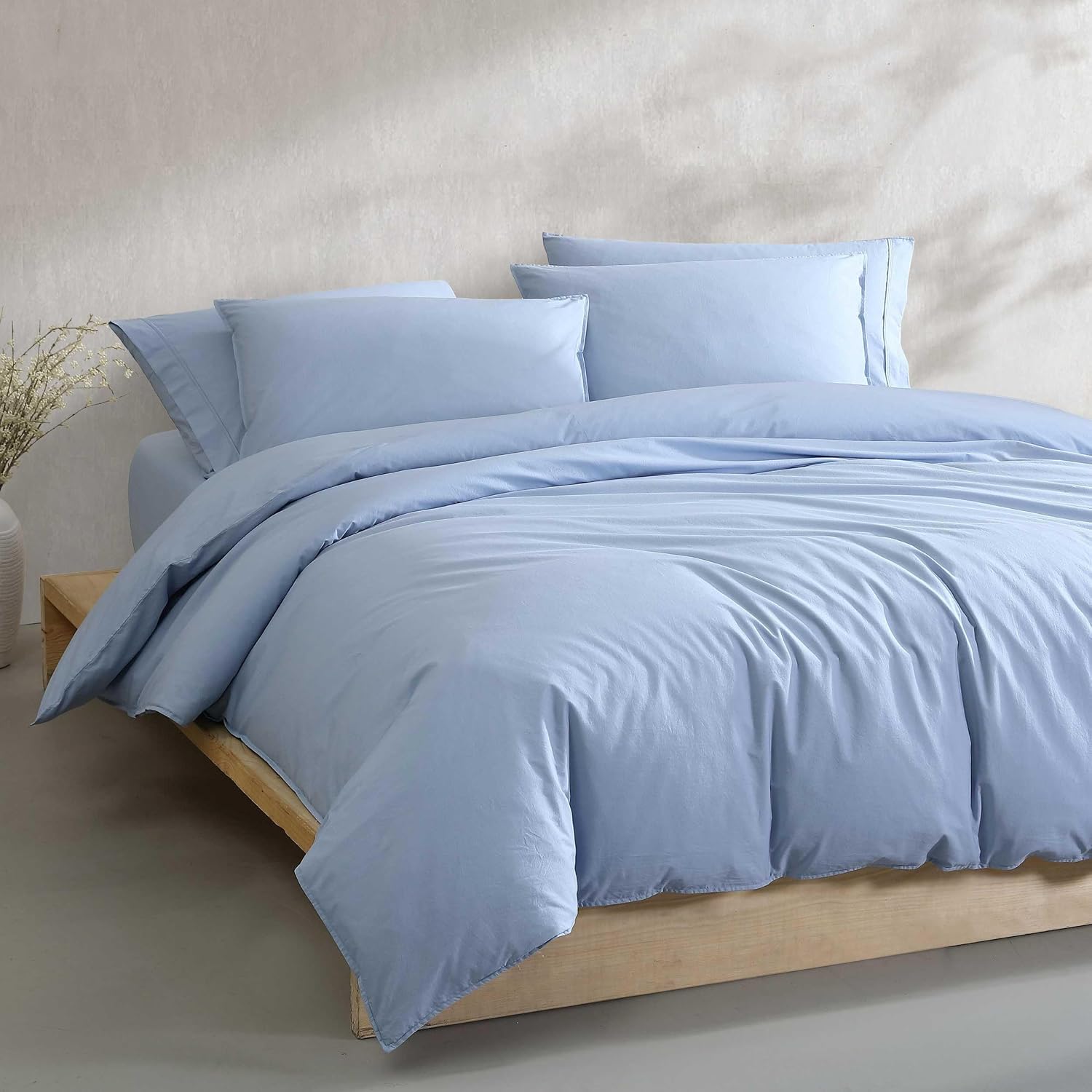Calvin Klein - King Comforter Set, Modern Cotton Washed Percale Bedding with Matching Shams, Oeko-Tex Certified (Washed Percale Blue, King)
