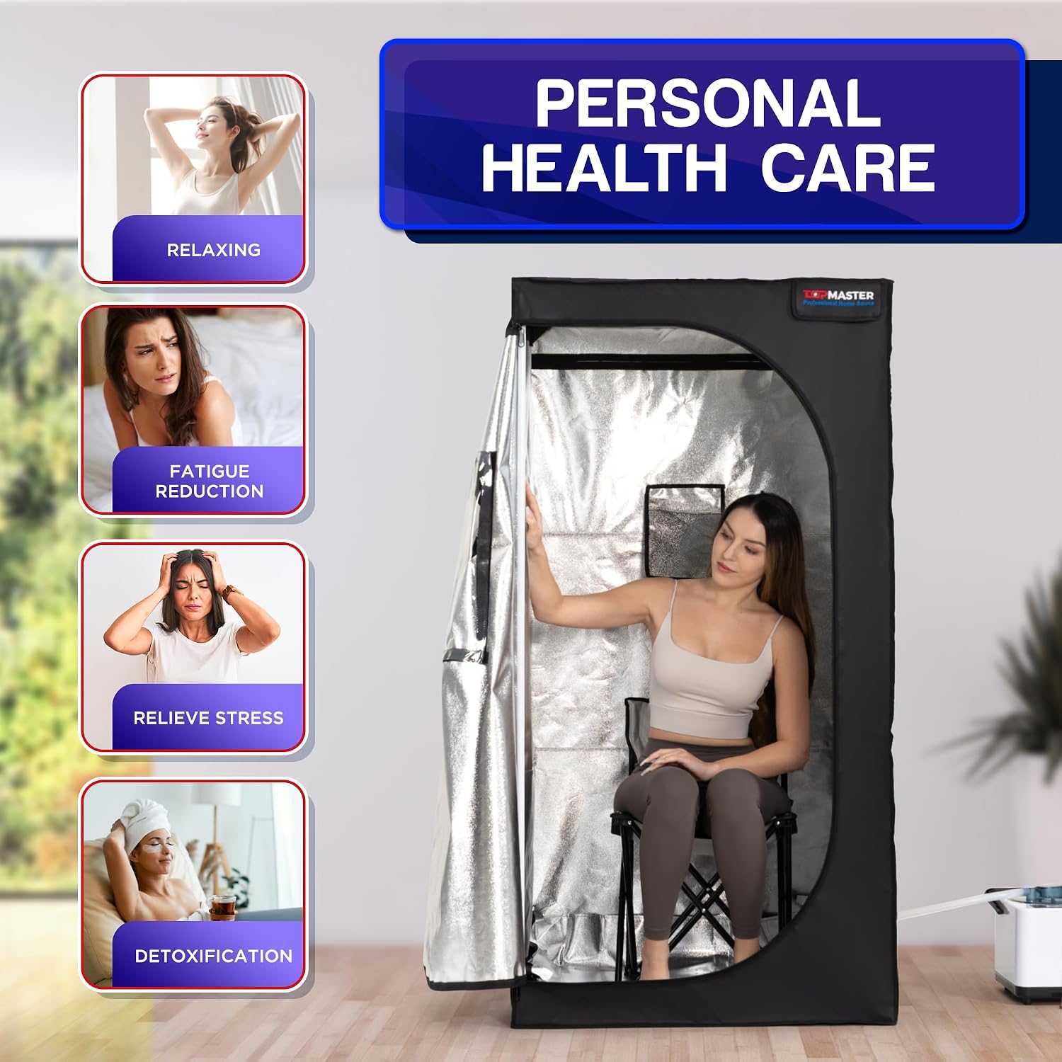 TopMaster Portable Sauna Steam Tent, Full Size Home Personal Sauna Box Steam Room, Large 3 Liter 1000W Generator, Folding Chair, 9 Levels,