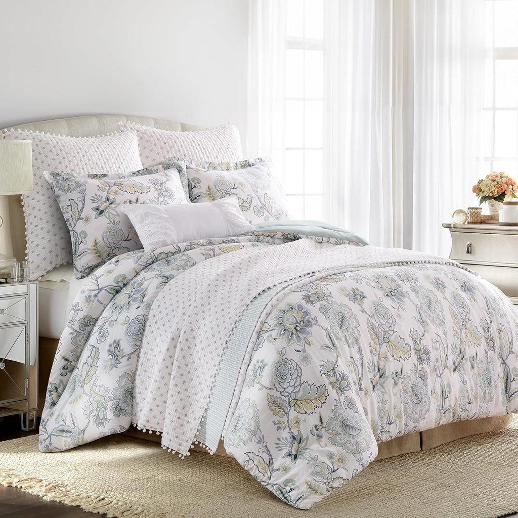 Levtex Home Ophelia Spa Reversible Twin/Twin XL Comforter Set (68x88in) with 1 Pillowcase (26x20in) - Bedding - Blue, Yellow, White - Rayon Twin Size Comforter Set - Lightweight, Soft, Pre-Washed
