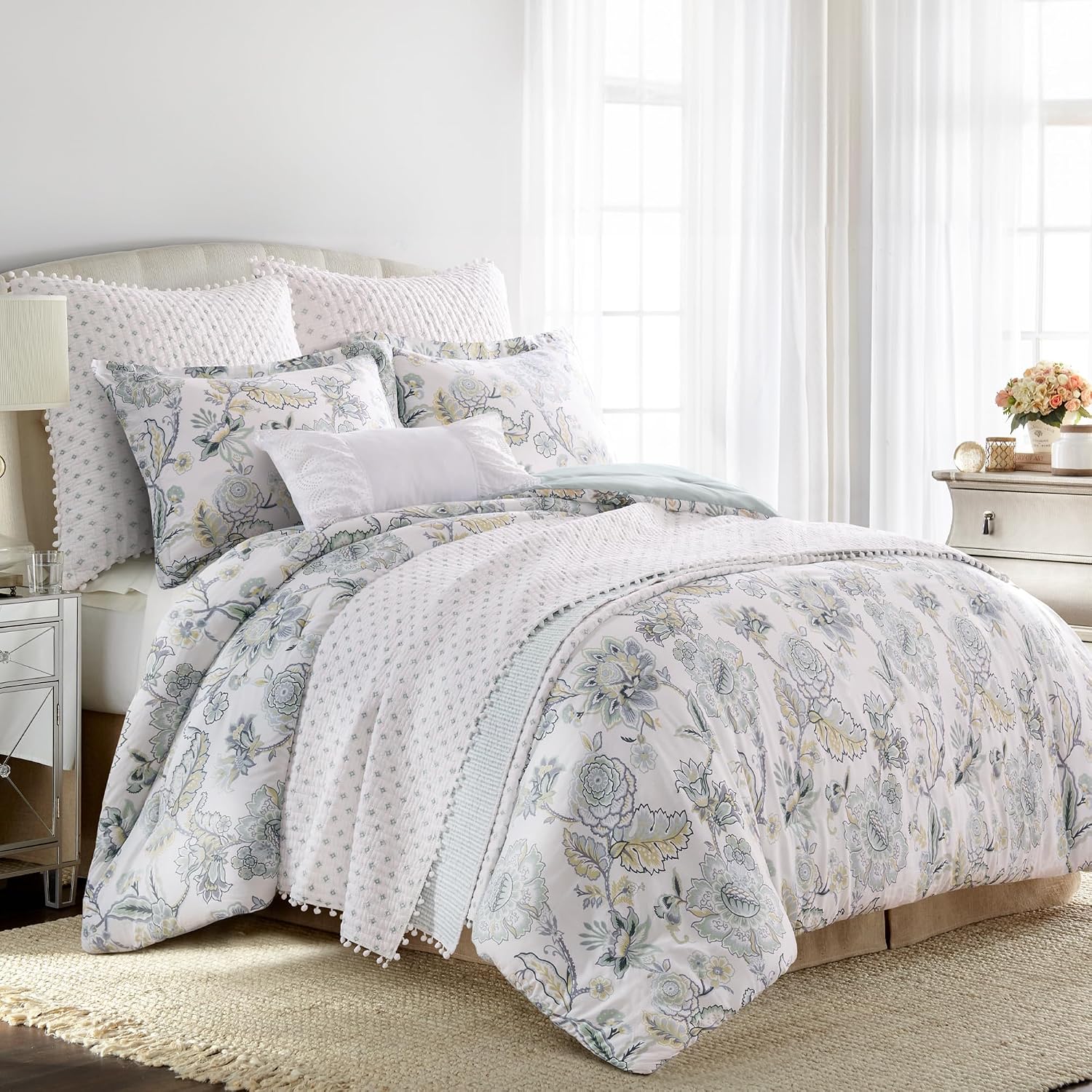 Levtex Home Ophelia Spa Reversible Twin/Twin XL Comforter Set (68x88in) with 1 Pillowcase (26x20in) - Bedding - Blue, Yellow, White - Rayon Twin Size Comforter Set - Lightweight, Soft, Pre-Washed