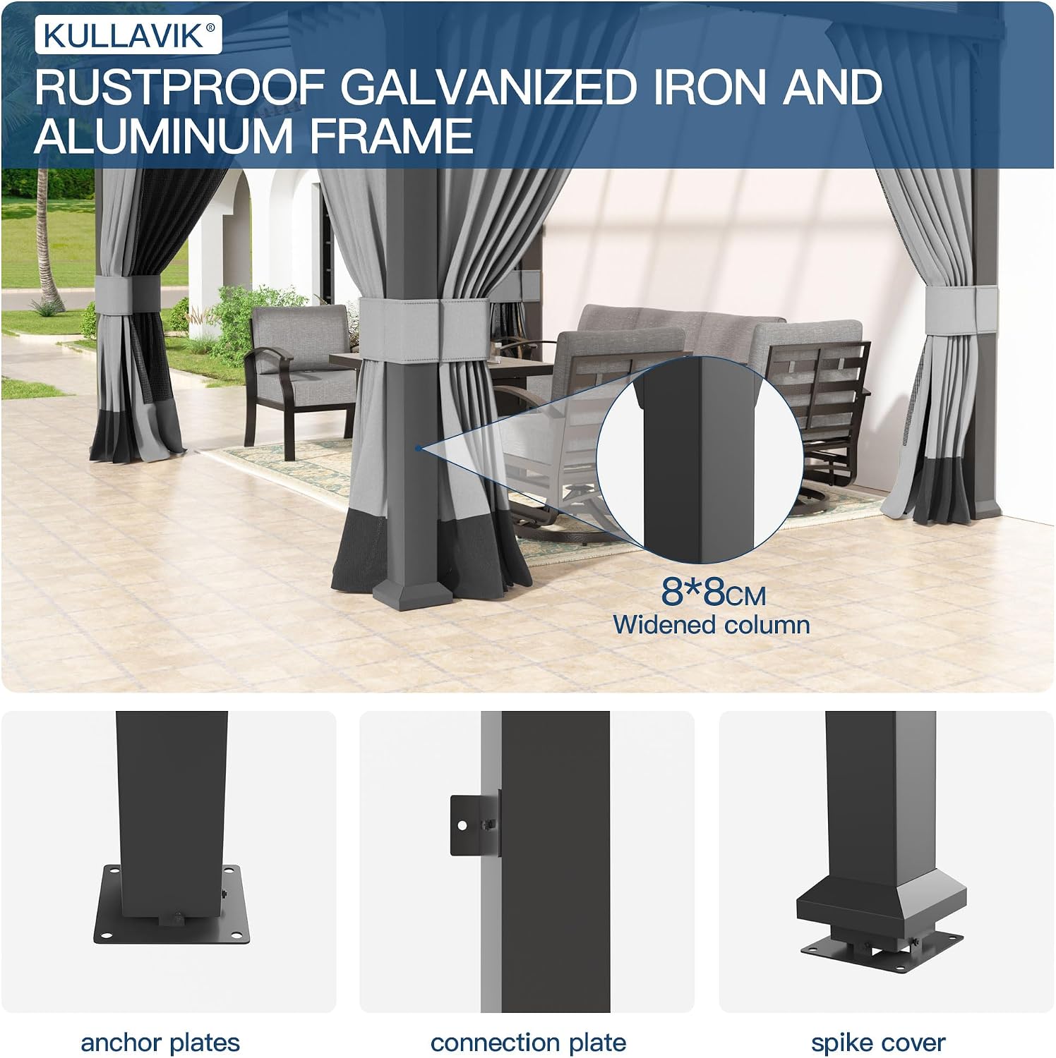 Kullavik 10' × 12' Hardtop Gazebo for Patio,Wall-Mounted Lean to Gazebo Pergola with Sloping Roof and Durable Aluminum Frame,Large Heavy Duty Awnings for Decks,Backyard,Grey